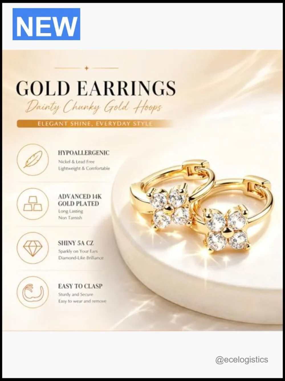 12 Pairs 14K Gold Plated Chunky Hoop Earrings Set Hypoallergenic Lightweight